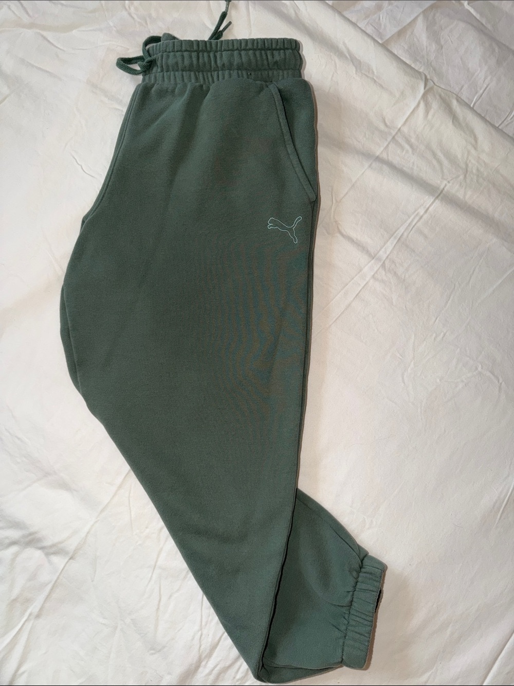 Puma Dark Green Fleece Joggers with Embroidered Logo